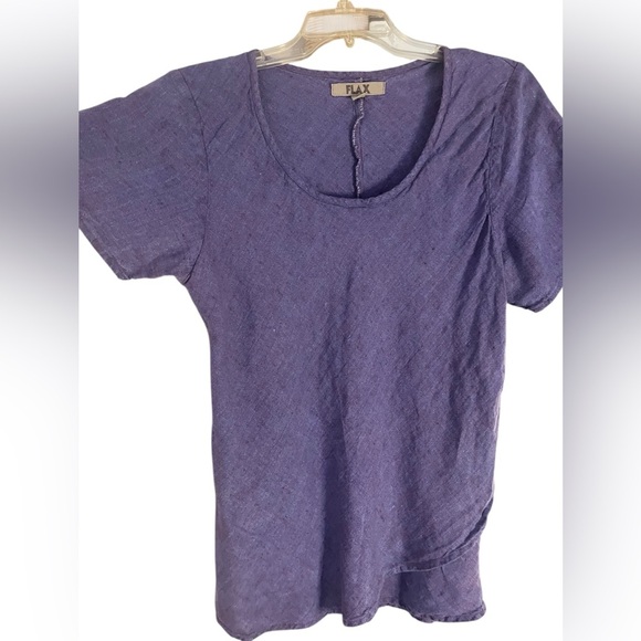 Flax 100% Linen Periwinkle Blue Short Sleeve Scooped Neck Top Sz M - Picture 1 of 11